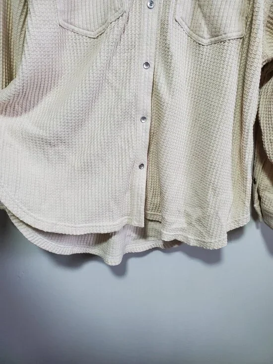 AERIE LumberJane Waffle Shirt Oversized Boxy Button Front Cream Women's Large - Picture 6 of 11